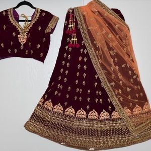 Brand New Velvet Wedding Lehenga in Wine color